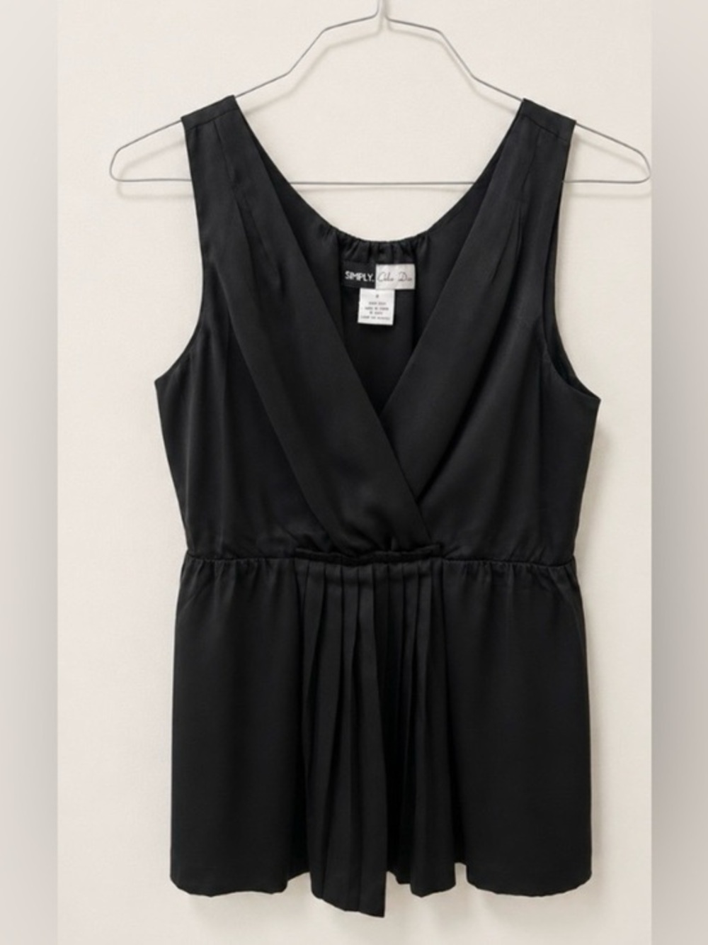 Simply Chloe Dao 100% Silk Black Wrap Front Blouse Top Size S